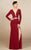 MNM Couture - M0006 Long Sleeve Plunging Column Slit Dress in Red