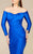 MNM Couture - S0003 Off Shoulder Pleated Long Sleeves Mermaid Gown in Blue