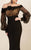 MNM Couture - S0006 Off Shoulder Long Sleeves Gown with Ribbon Accents in Black