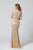 Primavera Couture - 3364 Horizontal Bead Embellished Fitted Dress In Neutral
