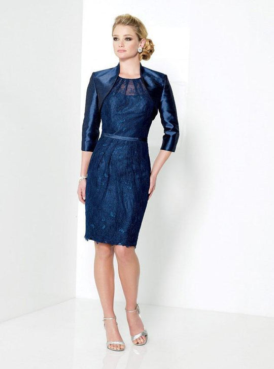 Social Occasions - Two-Piece Lace Illusion Jewel Neck Dress 215803 in Blue