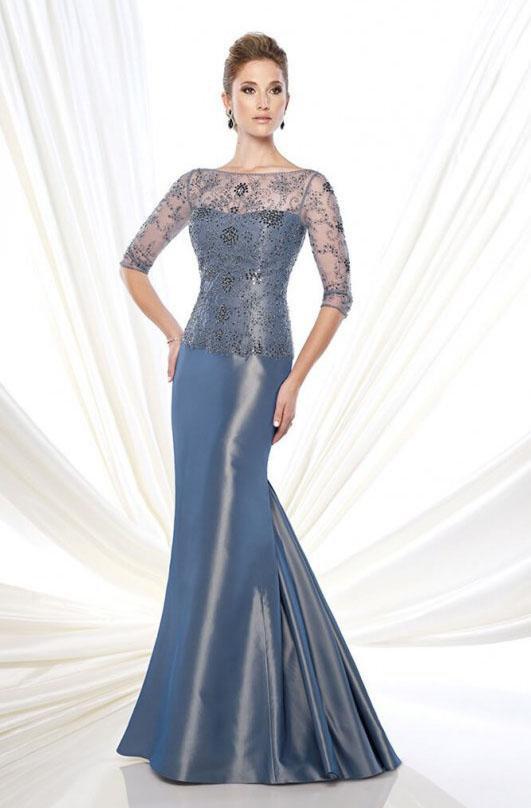 Ivonne D - Rosette Illusion Mermaid Gown 215D09 in Blue