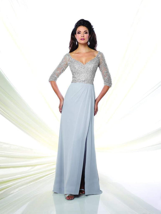 Montage by Mon Cheri 116942W Chiffon Sheath Dress In Silver