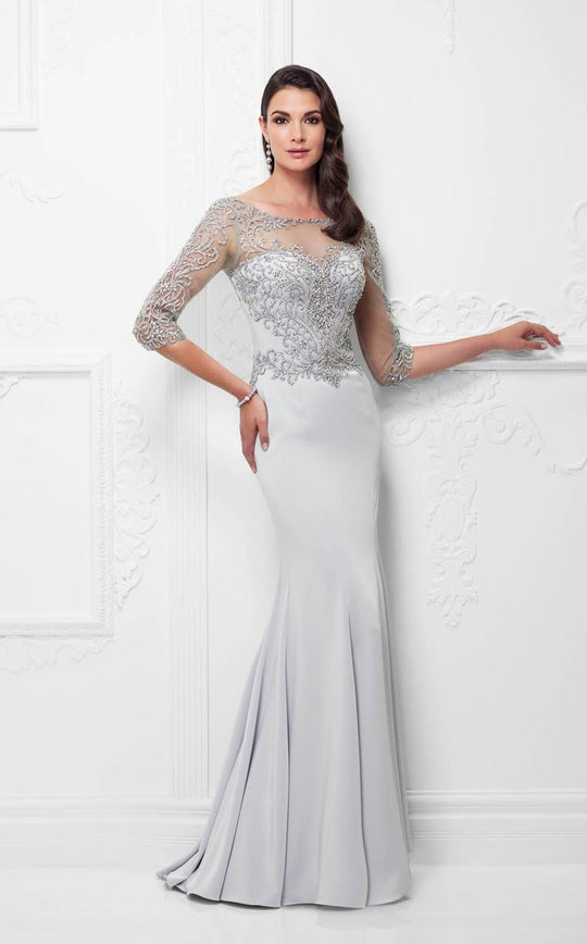 Montage by Mon Cheri - 117910W Fit And Flare Gown In Gray