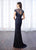 Cameron Blake - 217642 Beaded Illusion Lace Cap Sleeves Long Gown in Blue