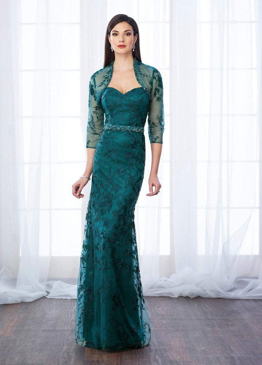 Cameron Blake - 217649 Strapless Lace Gown with Sheer Bolero Jacket in Green