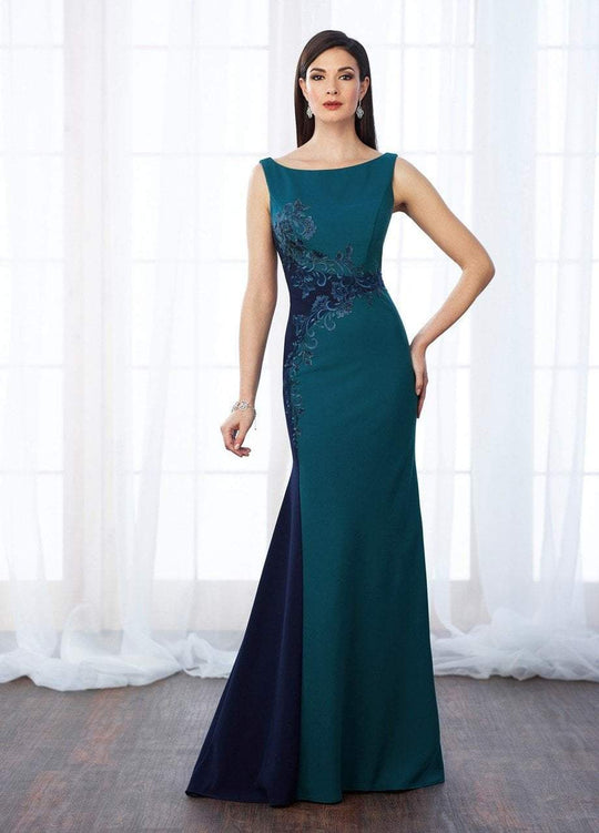 Cameron Blake - 217651 Sleeveless Bateau Floral Long Gown in Green and Blue