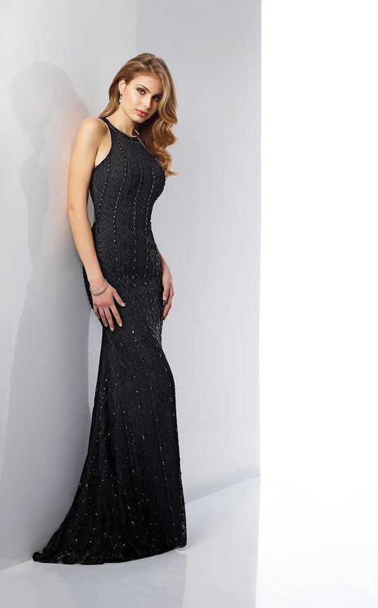 Social Occasions by Mon Cheri - 217832 Beaded Sleeveless Jewel Dress in Black