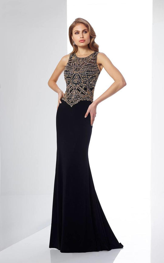 Social Occasions by Mon Cheri - 217833 Sleeveless Beaded Jewel Dress in Black and Gold
