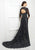 Montage by Mon Cheri - 217D83 Queen Anne Lace Gown with Long Train in Black and Gray