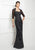Montage by Mon Cheri - 217D83 Queen Anne Lace Gown with Long Train in Black and Gray