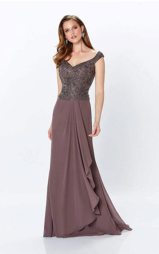 Montage, Ivonne D by Mon Cheri - 119944W Portrait Neckline Beaded Gown In Brown