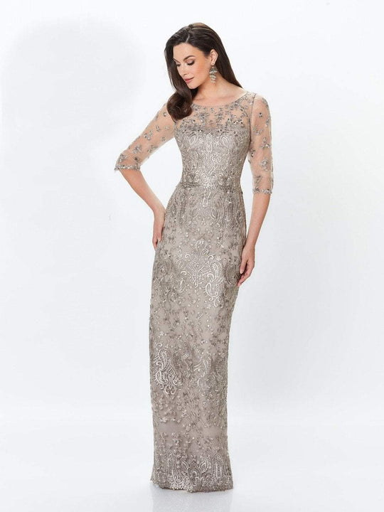 Montage by Mon Cheri - 119940 Lace Embellished Two-Piece Column Gown In Netural and Silver