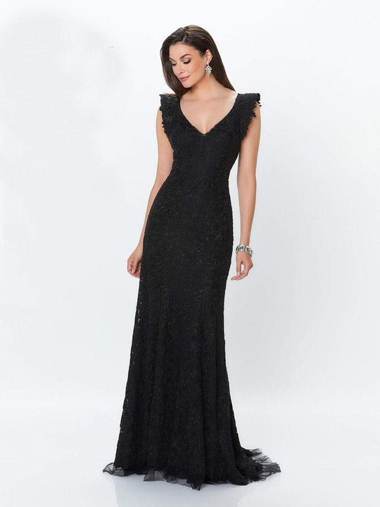 Montage by Mon Cheri - 119941W Allover Lace Sleeveless Evening Dress In Black