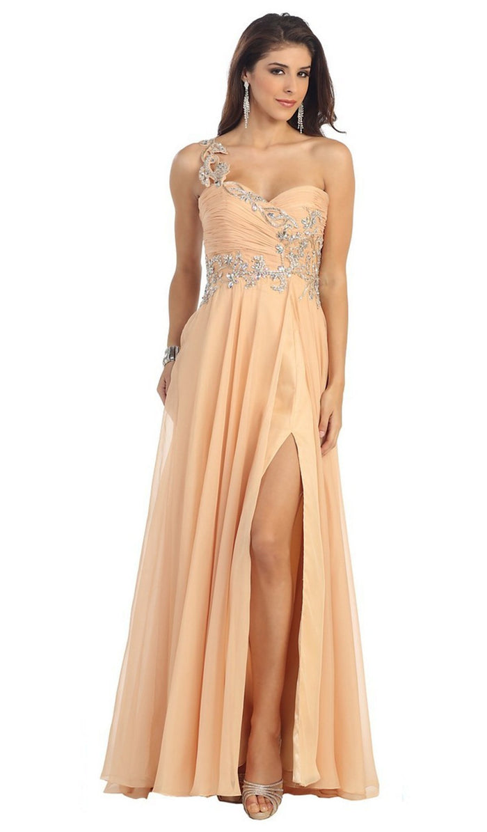 One Shoulder Strap Sequined Formal Dress with High Front Slit