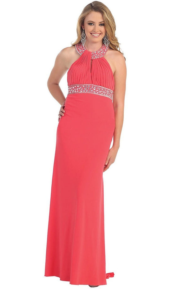 Pleated Halter Evening Dress