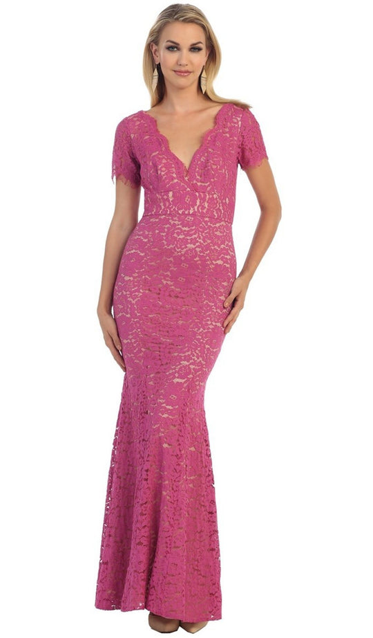 Lace V-neck Sheath Evening Dress