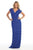 May Queen - MQ1077 V Neck Lace Column Evening Gown  in Blue