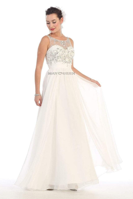 May Queen - MQ-1081 Crystal Embellished Ruched Bridal Dress in White