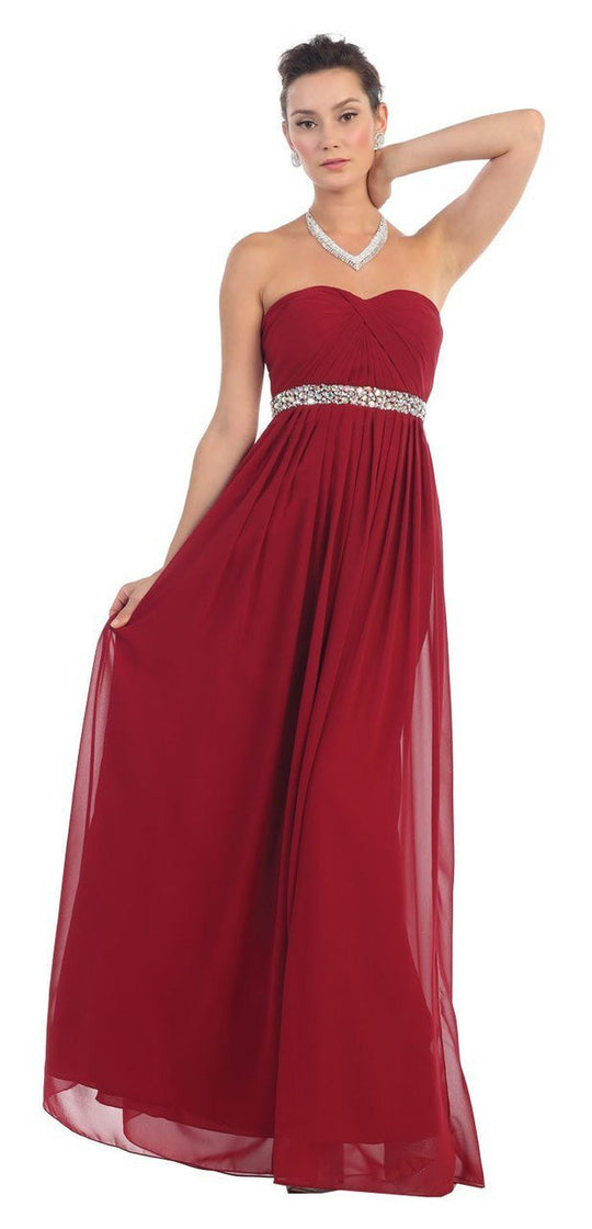 May Queen - MQ-1169 Strapless Bedazzled A-Line Gown In Red