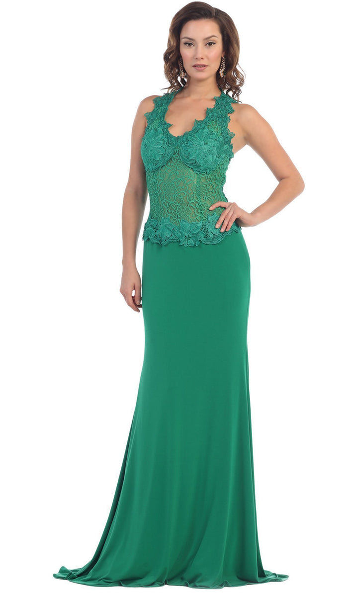 Scalloped V-neck Sheath Evening Dress