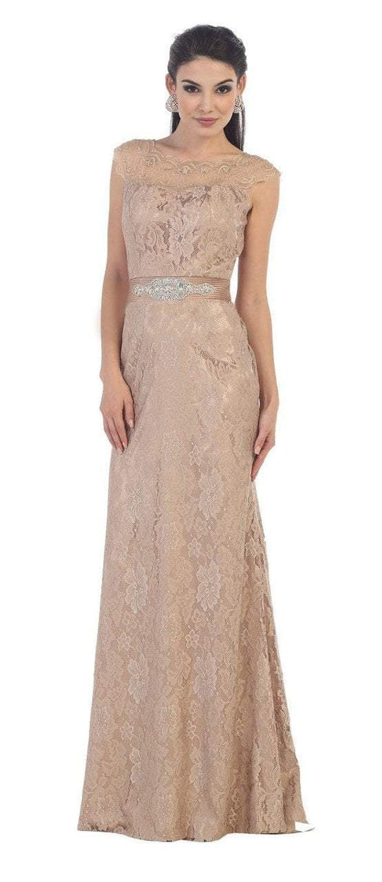 May Queen - Cap Sleeve Illusion Scalloped Lace Gown in Neutral
