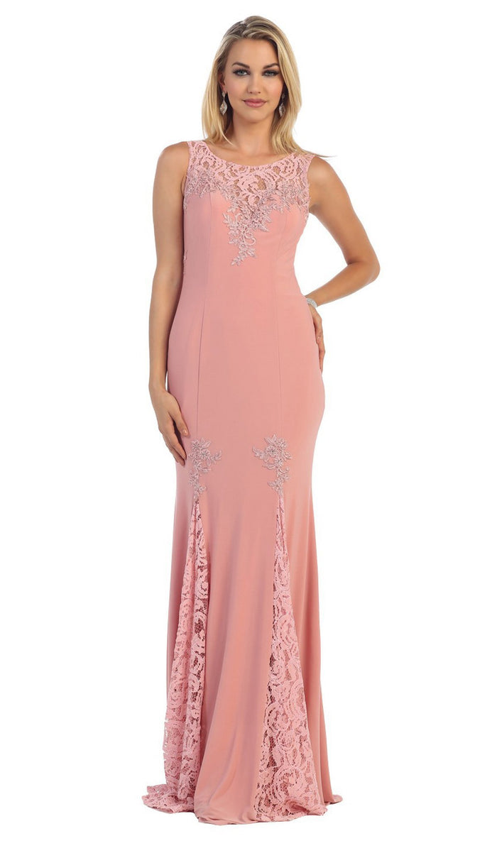 Embroidered Sleeveless Bateau Neck Evening Dress