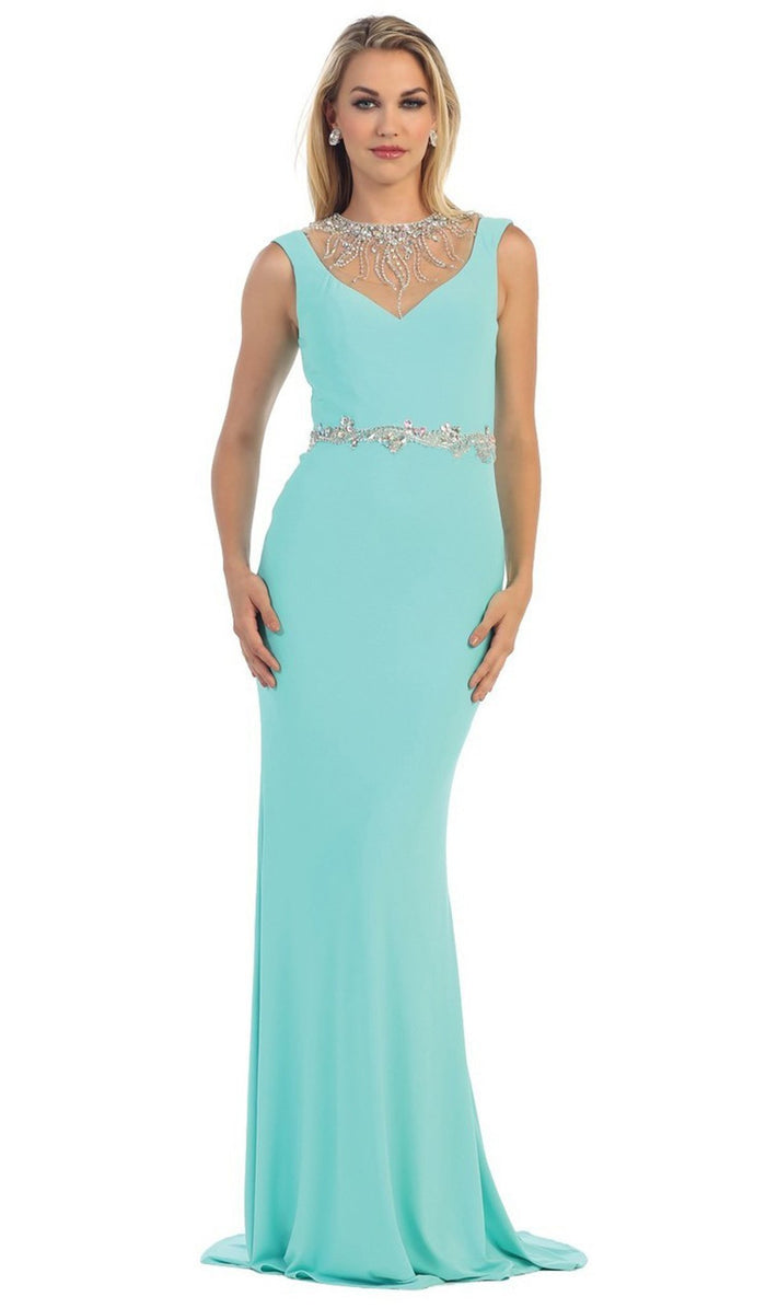 Bejeweled Sheer Sheath Evening Dress
