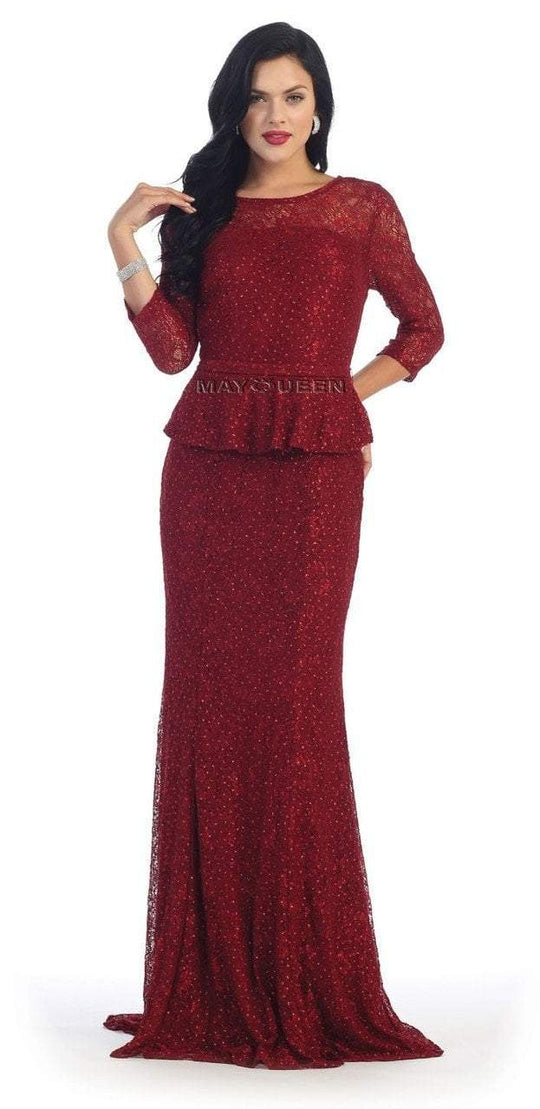 May Queen - MQ1265 Stylish Laced Bateau Neck Dress in Red