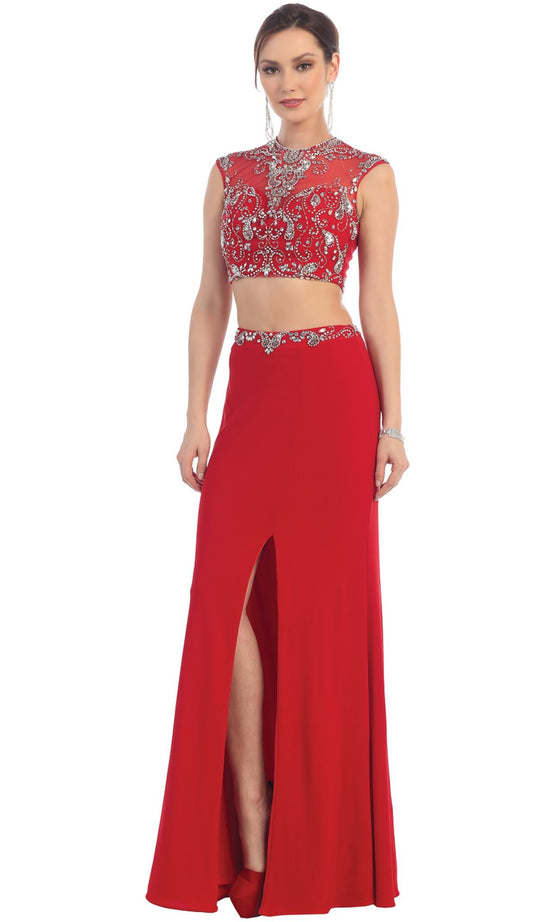 Two Piece Illusion Jewel Sheath Evening Dress