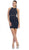 May Queen - Embellished Illusion Halter Sheath Cocktail Dress in Blue