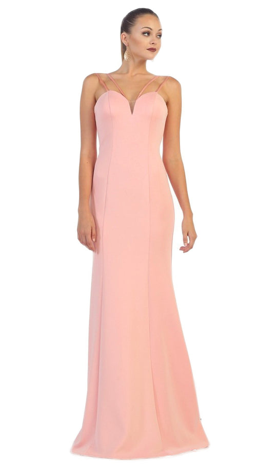 May Queen - Sleeveless V-neck Sheath Evening Dress in Pink