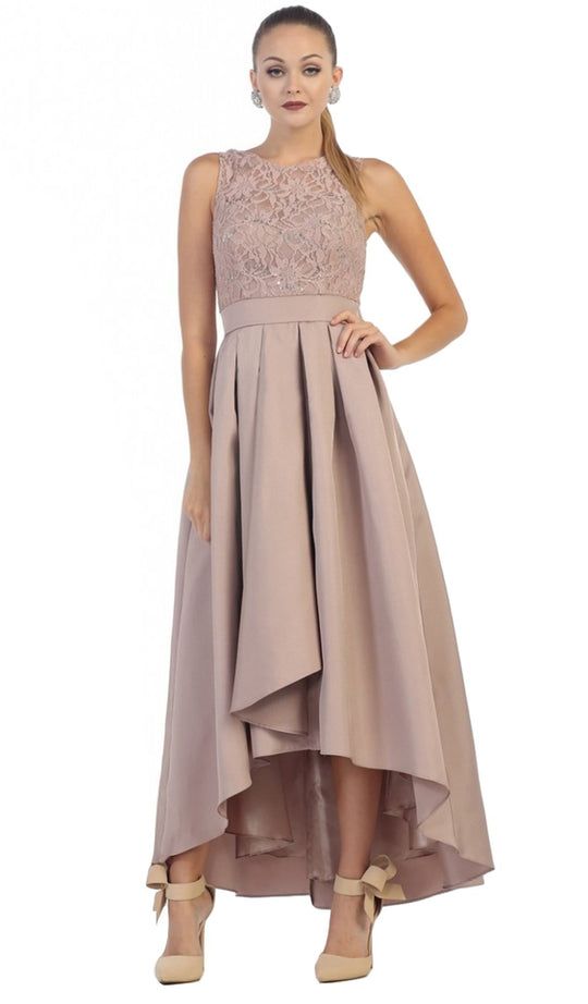 High Low Illusion Jewel A-line Evening Dress