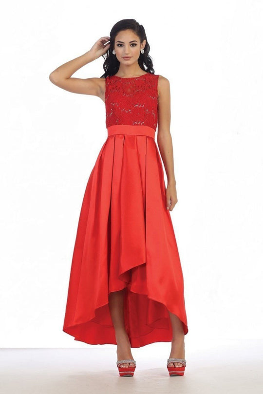 May Queen - High Low Illusion Jewel A-line Dress MQ1411 In Red