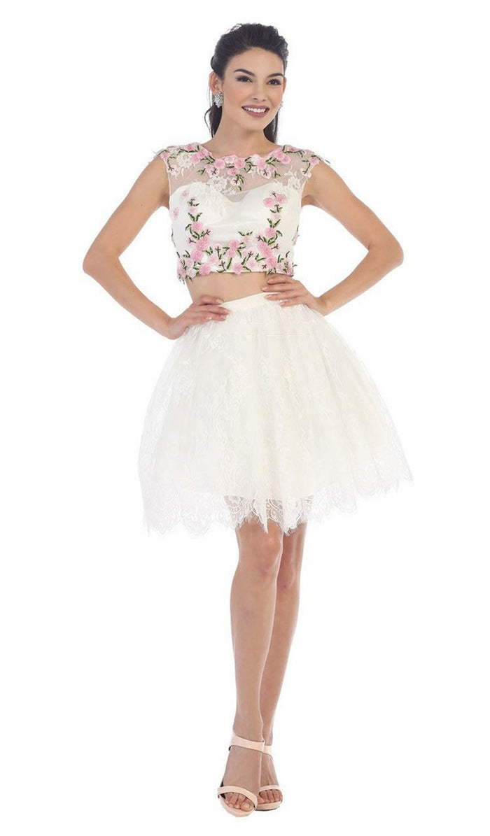 Two-Piece Floral Lace Applique Cocktail Dress