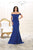 May Queen - Weave Detailed Off Shoulder Mermaid Gown in Blue