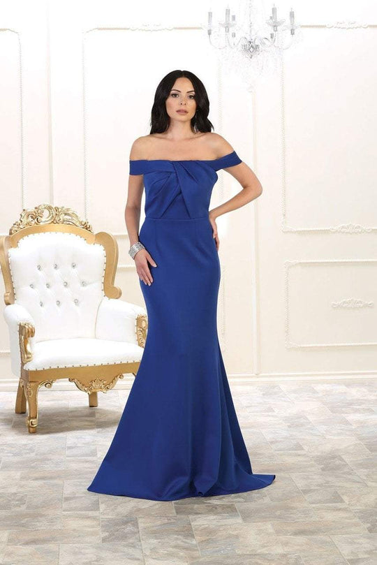 May Queen - Weave Detailed Off Shoulder Mermaid Gown in Blue