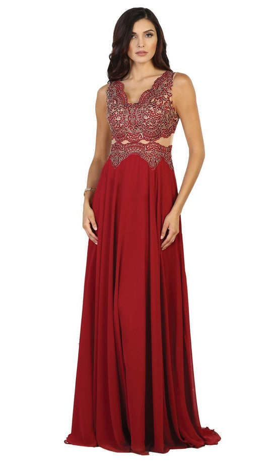 May Queen - Scalloped Metallic Lace A-Line Prom Gown