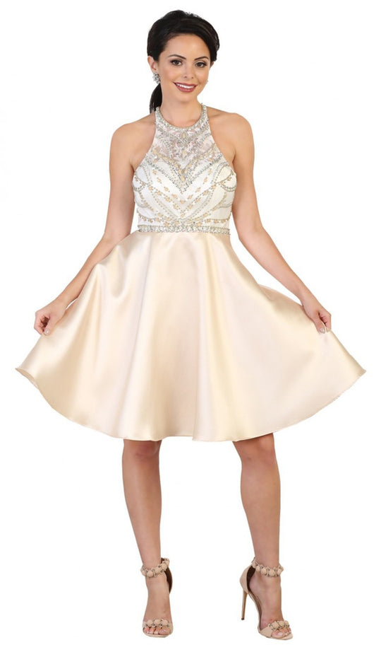 High Halter Neck Bejeweled Cocktail Dress