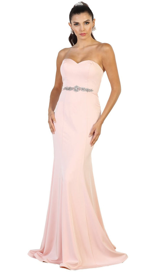 Strapless Glimmering Waist Evening Gown
