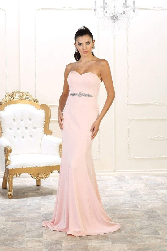 May Queen Strapless Glimmering Waist Evening Gown MQ1497 in Pink