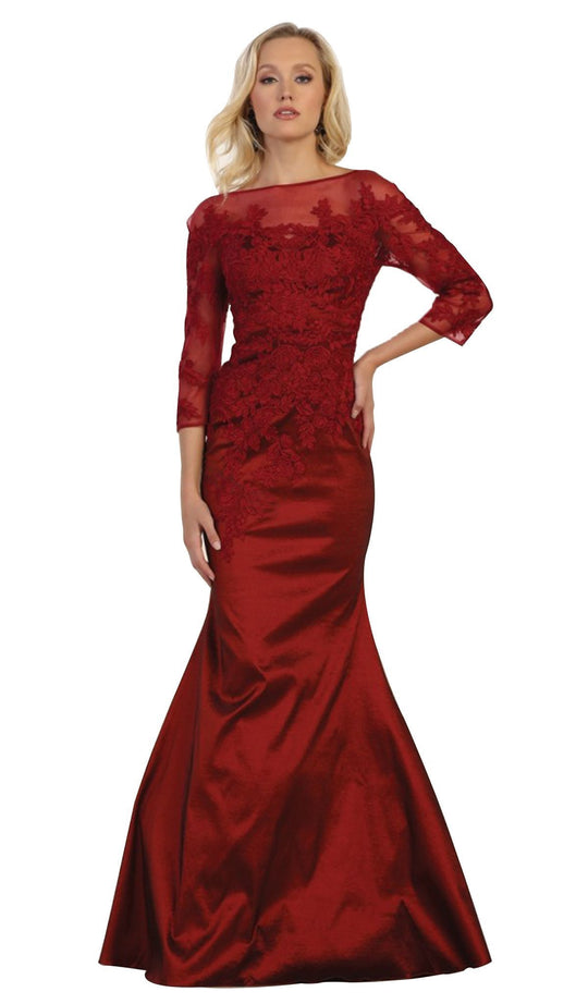Beaded Illusion Bateau Trumpet Evening Dress