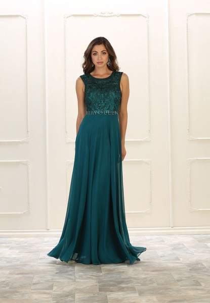 May Queen - MQ1519 Cap Sleeve Soutache Adorned A-Line Bridal Gown MQ1519 In Green