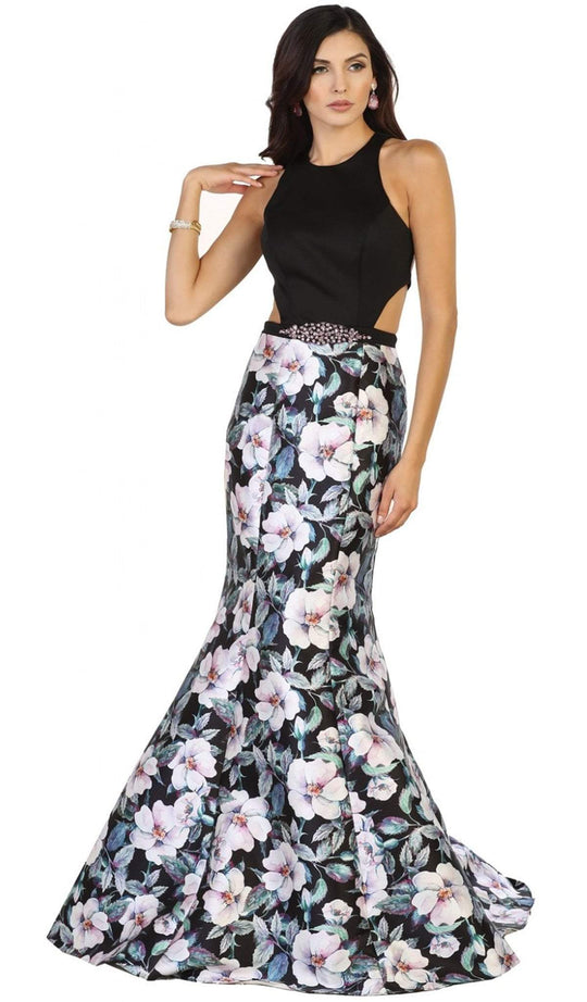 Halter Floral Print Mermaid Evening Dress