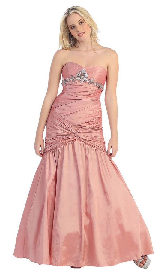 May Queen - MQ761 Strapless Sweetheart Twisted Trumpet Prom Gown In Pink