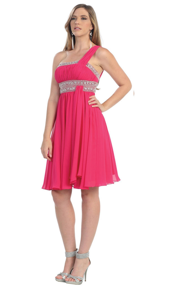 Trendy One Shoulder Strap Short Beaded Cocktail Dress