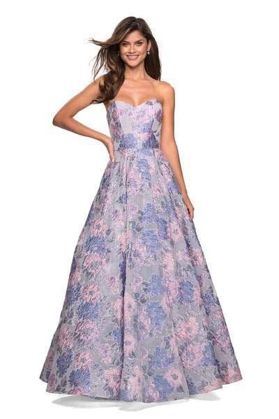 La Femme - 27507 Strapless Sweetheart Jacquard Ballgown In Multi-Color