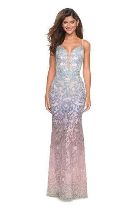 La Femme - 27609 Ombre Beaded Deep Sweetheart Trumpet Dress In Multi-Color