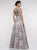 Marsoni By Colors - MV1012 Sequined Rosette Embroidered Long Gown In Silver and Gray