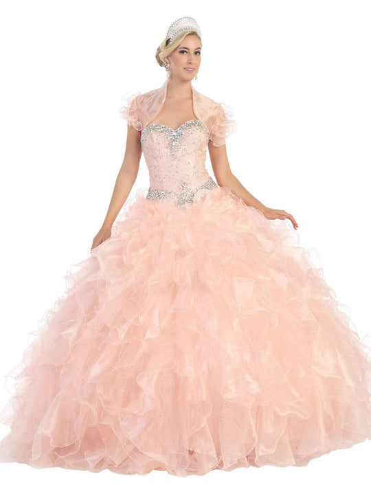 Bedazzled Sweetheart Evening Gown With Ruffled Bolero